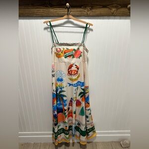 Colorful Tropical Print Maxi Dress Sz M